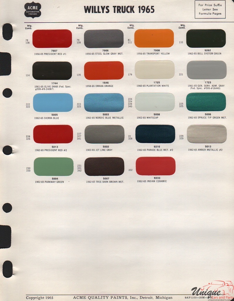 1965 Willys Paint Charts Acme
